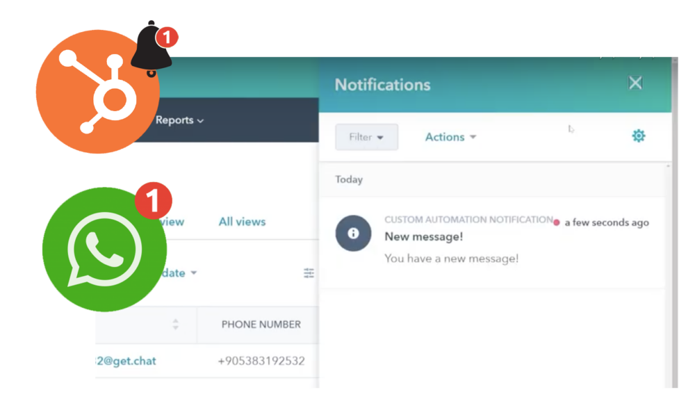 Hubspot+WhatsApp Business API integration notifications getchat Hubspot+WhatsApp Business API integration notifications getchat